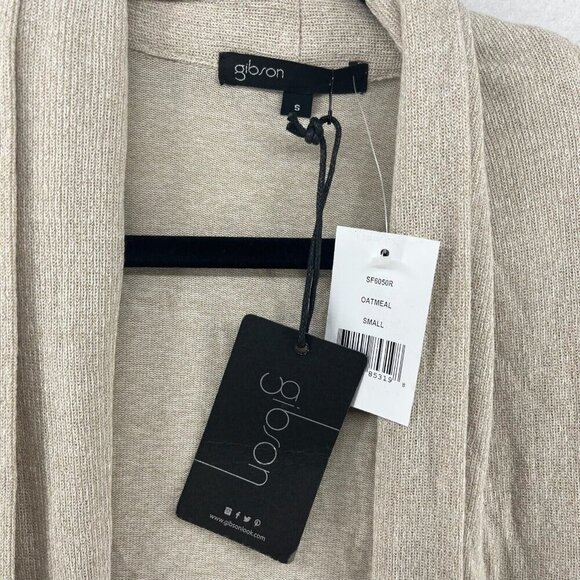 Gibson Sweater Womens Sz S Oatmeal Cream Knitted Open Tunic Long Sleeve Cardigan - Picture 10 of 12